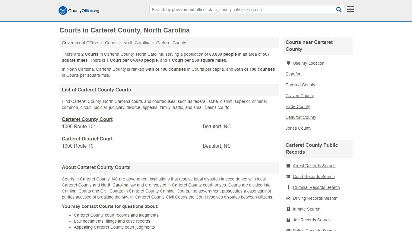 Courts - Carteret County, NC (Court Records & Calendars)